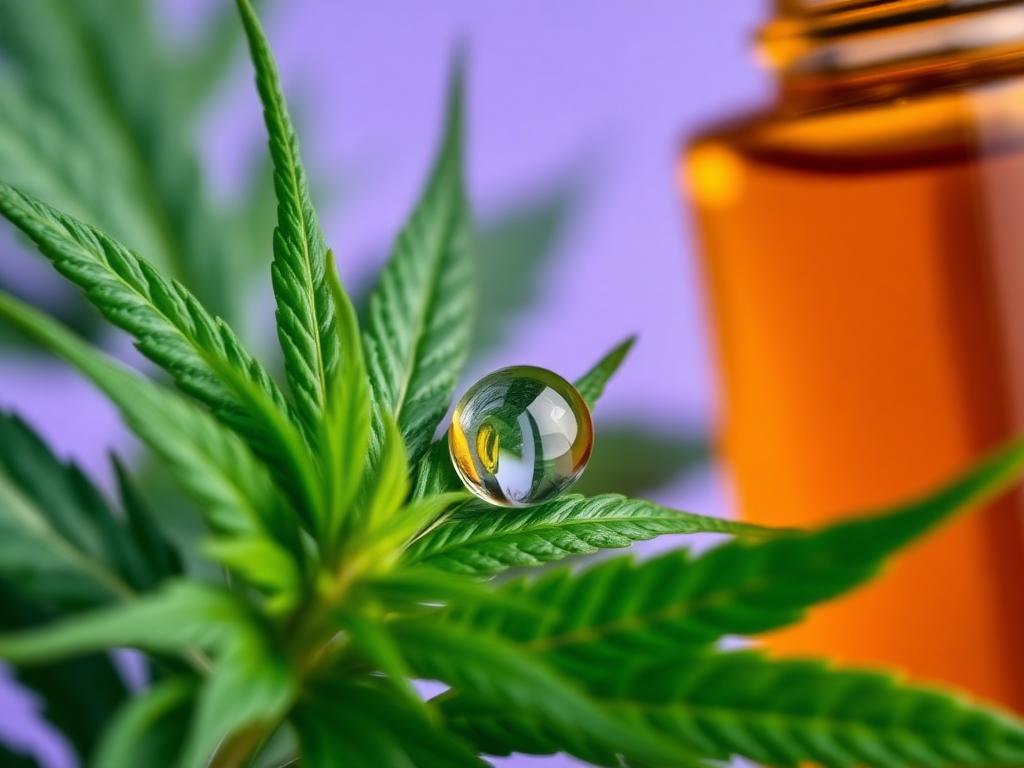 Hemp leaves beside a bottle of full-spectrum hemp extract